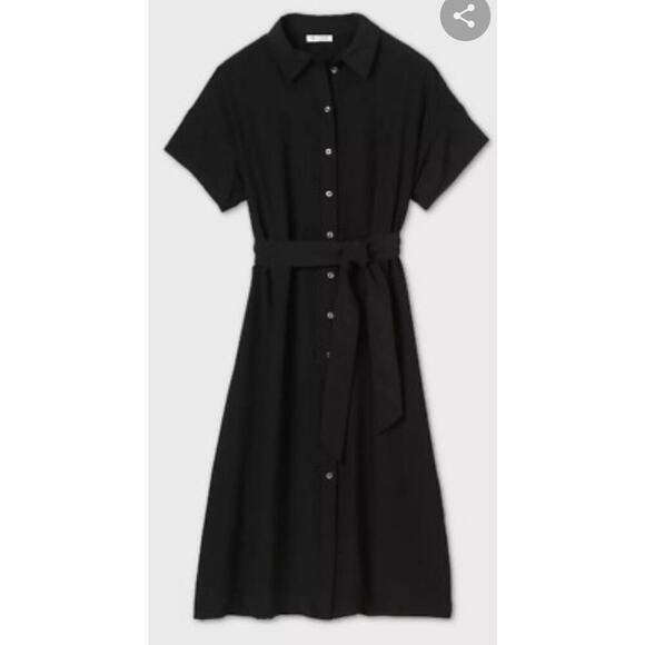 Target Dresses & Skirts - Prologue Black Button Front Tie Waist Collared Dress Size S 65% Rayon